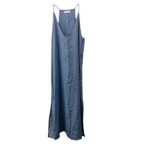 Faithfull The Brand Blue Striped Side Button Maxi Dress Size 8